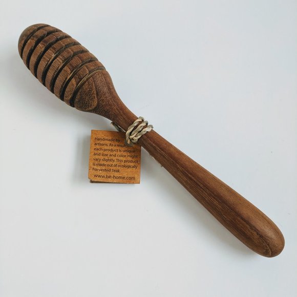 Modern Solid Teak Wood Artisan Honey Dipper Server MCM - Picture 3 of 4